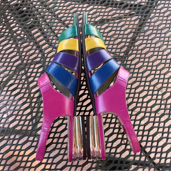 Ros Hommerson | Vintage 80s 90s Narrow Multi-Color Buckle Sandals Metal Details - Picture 5 of 9